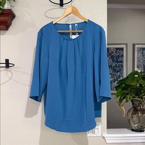 NWT Tasamo Elegant Blue Women's Top with petal sleeve detail size XL.